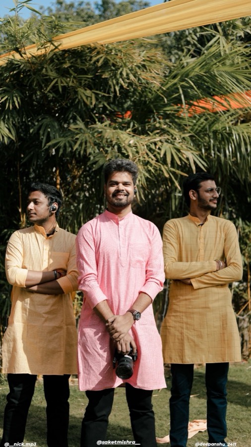 Saket with his crew in traditional wear