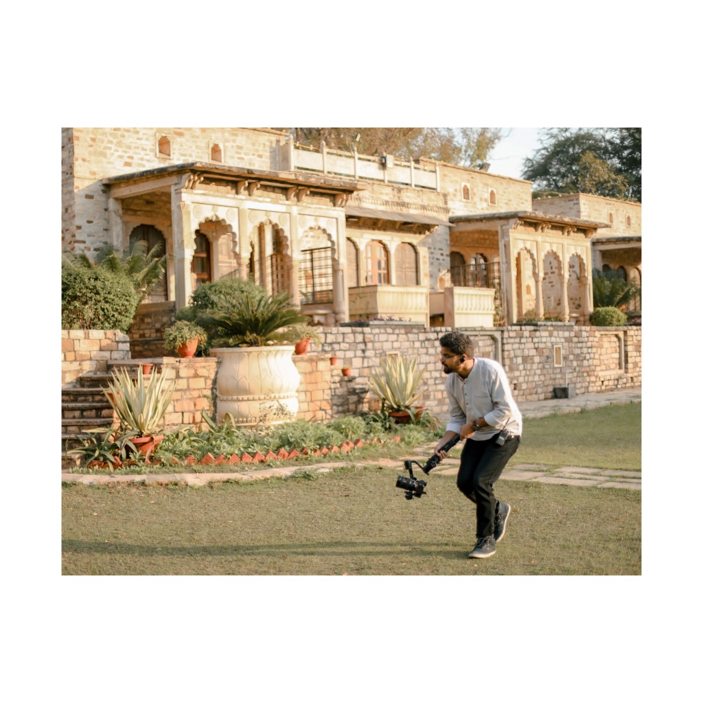 Team member with gimbal on location