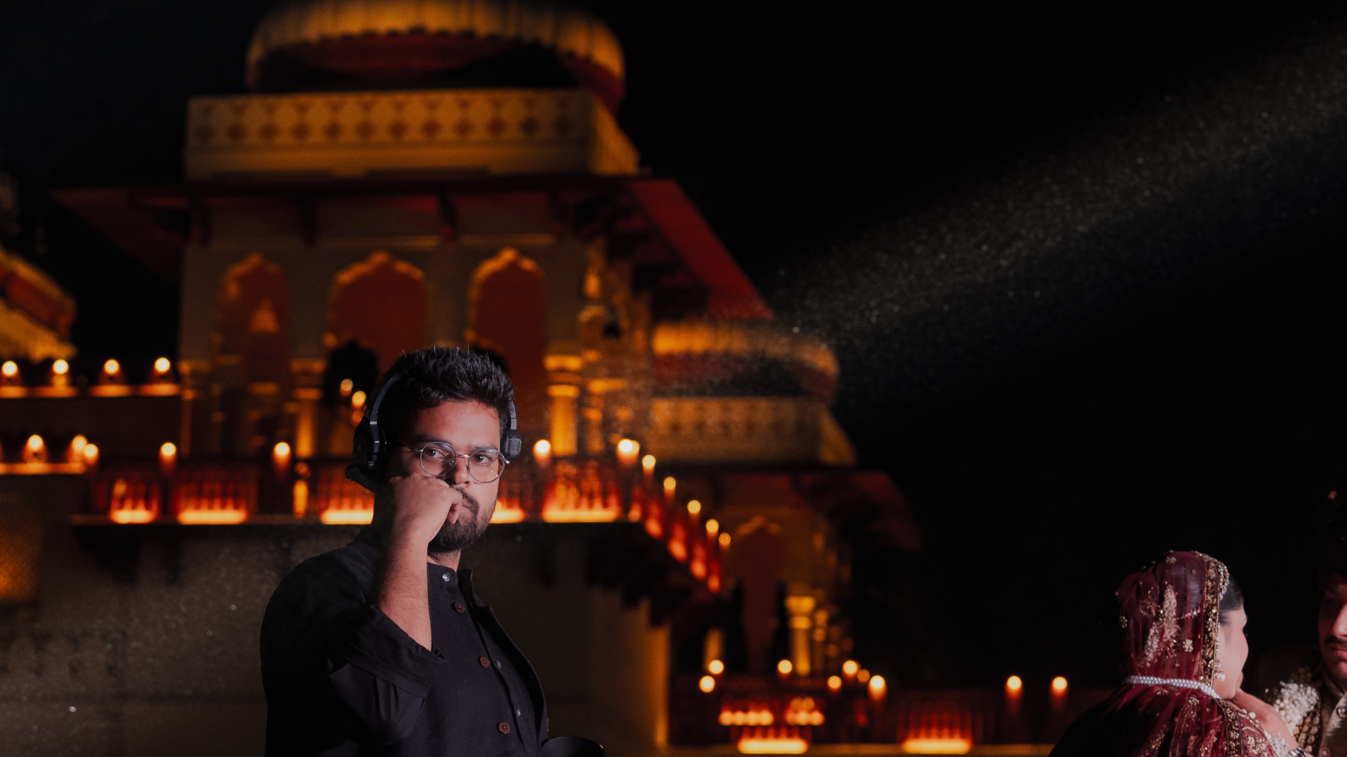Saket Mishra at a wedding set during a night celebration