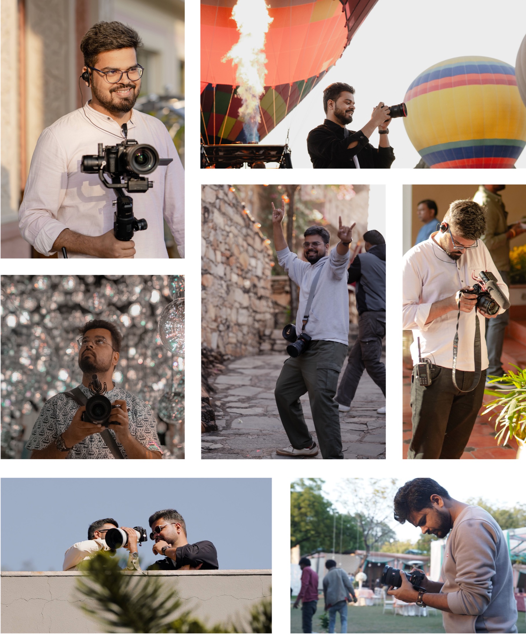 Collage of Saket Mishra at work across multiple moments in the field