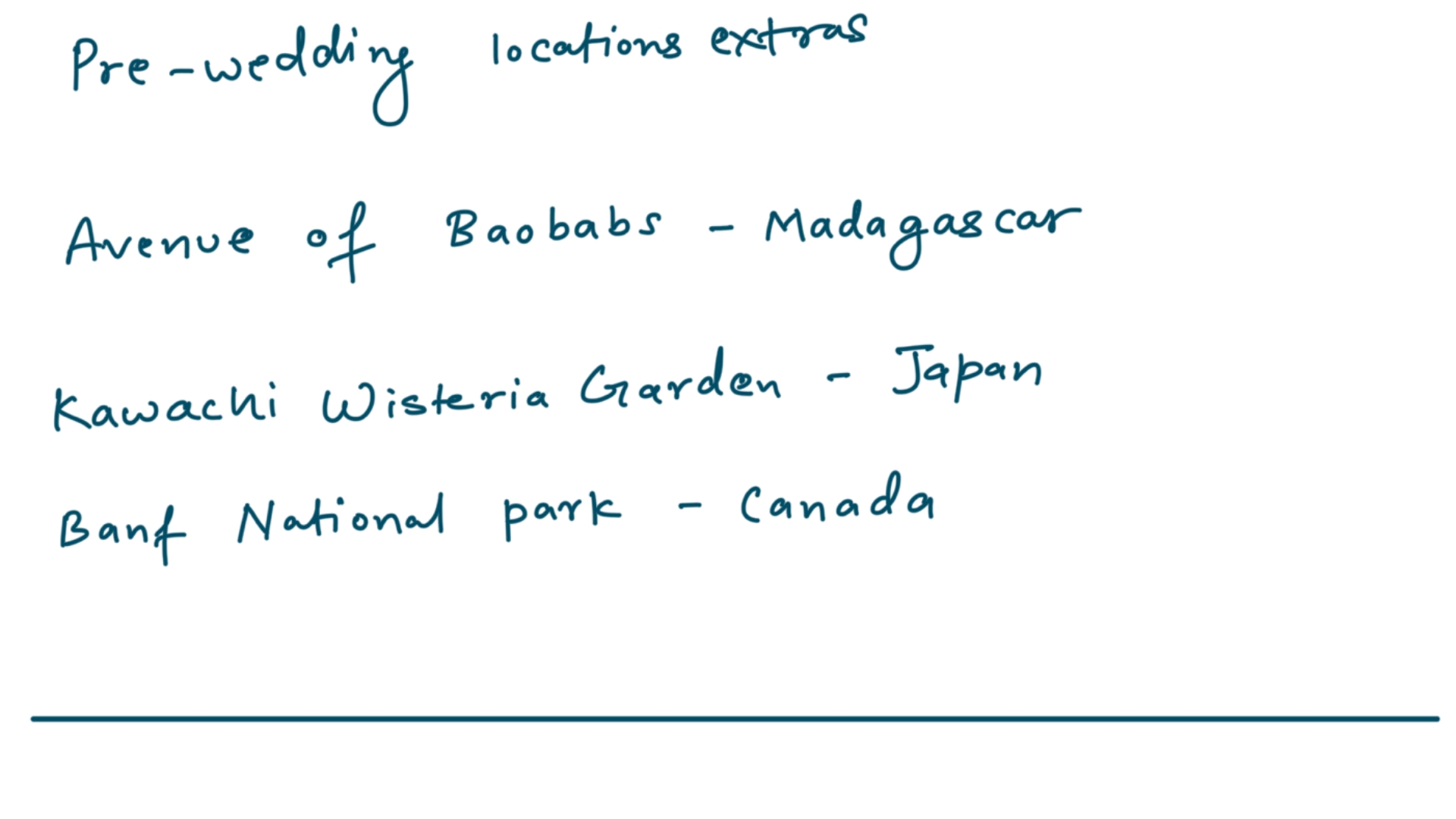 Early handwritten client meeting notes for the Japan pre-wedding plan