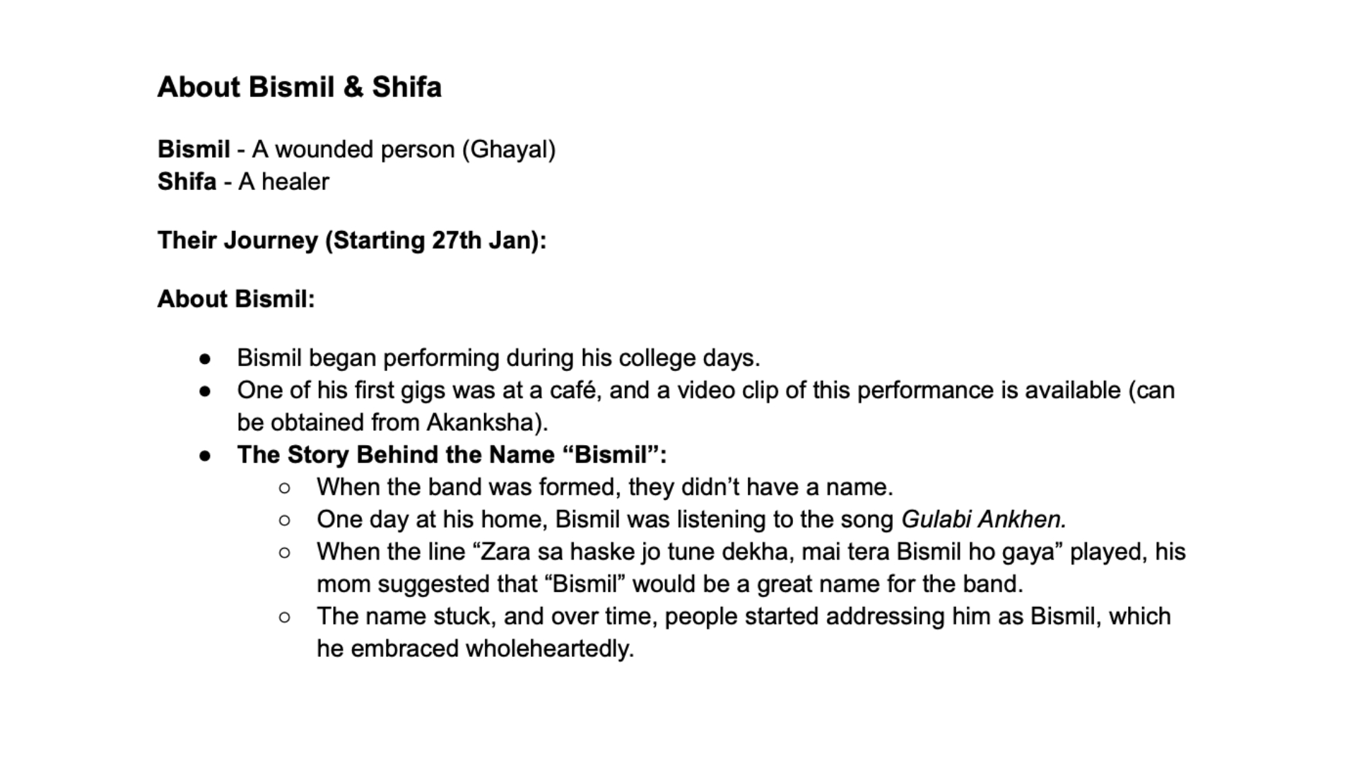 First brief page for the wedding film