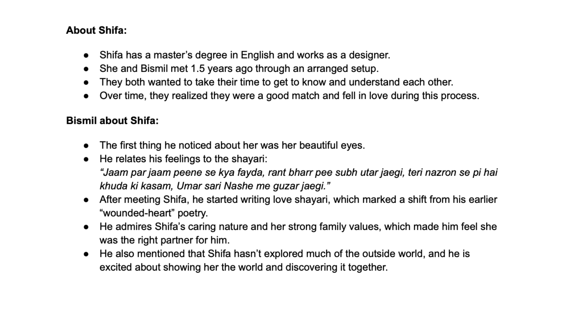 Second brief page for the wedding film