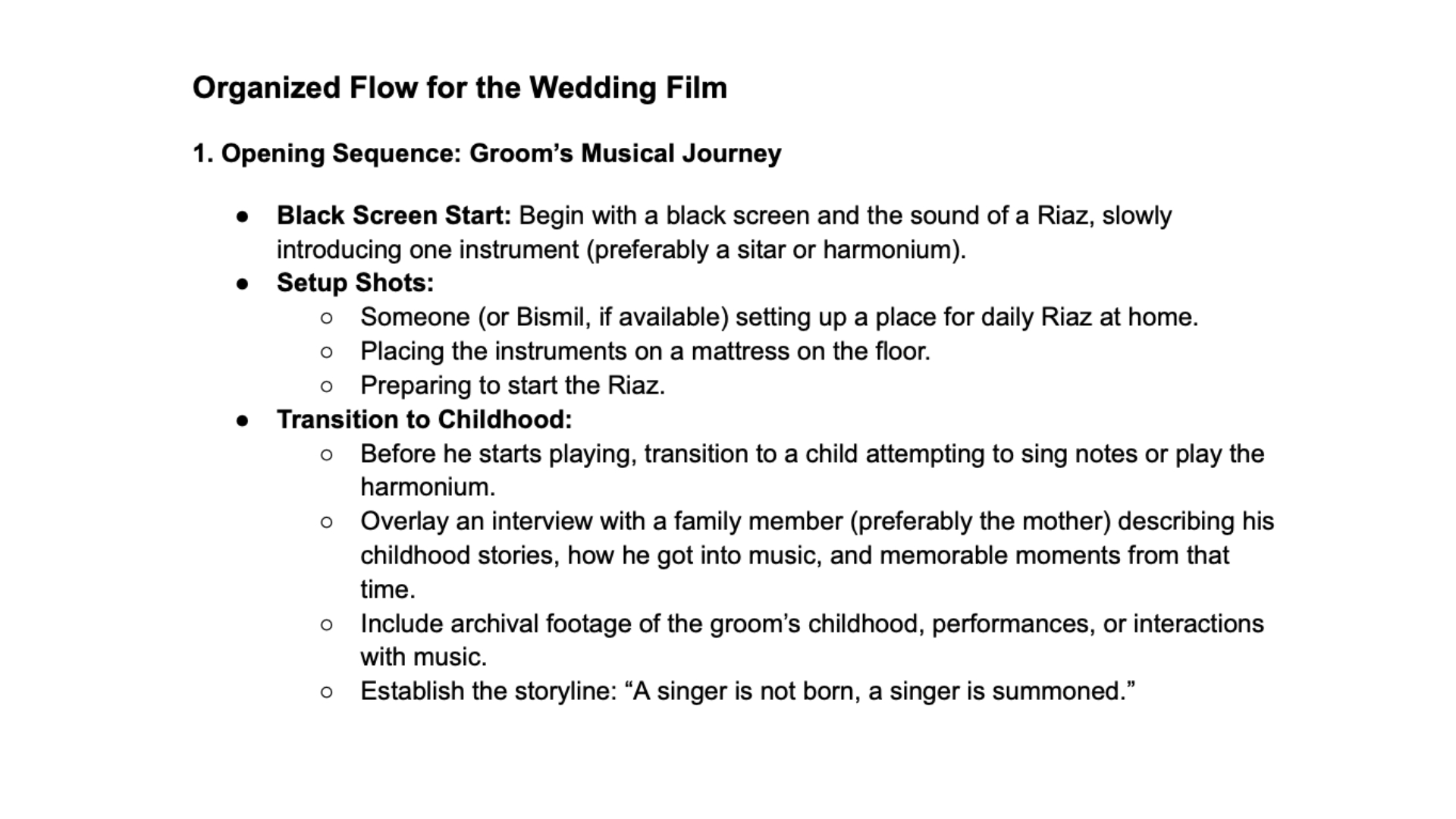 Third brief page for the wedding film