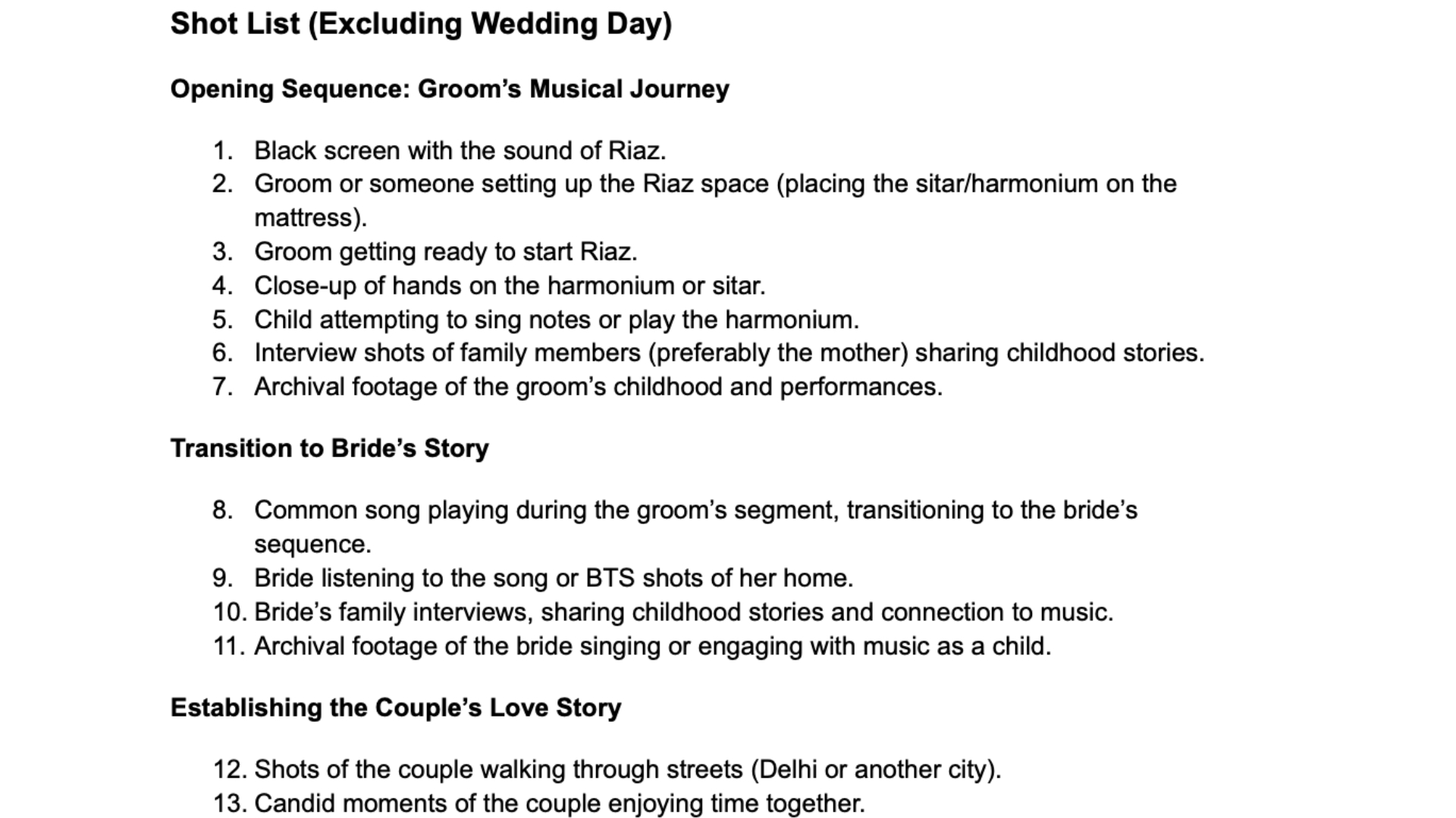 Fifth brief page for the wedding film