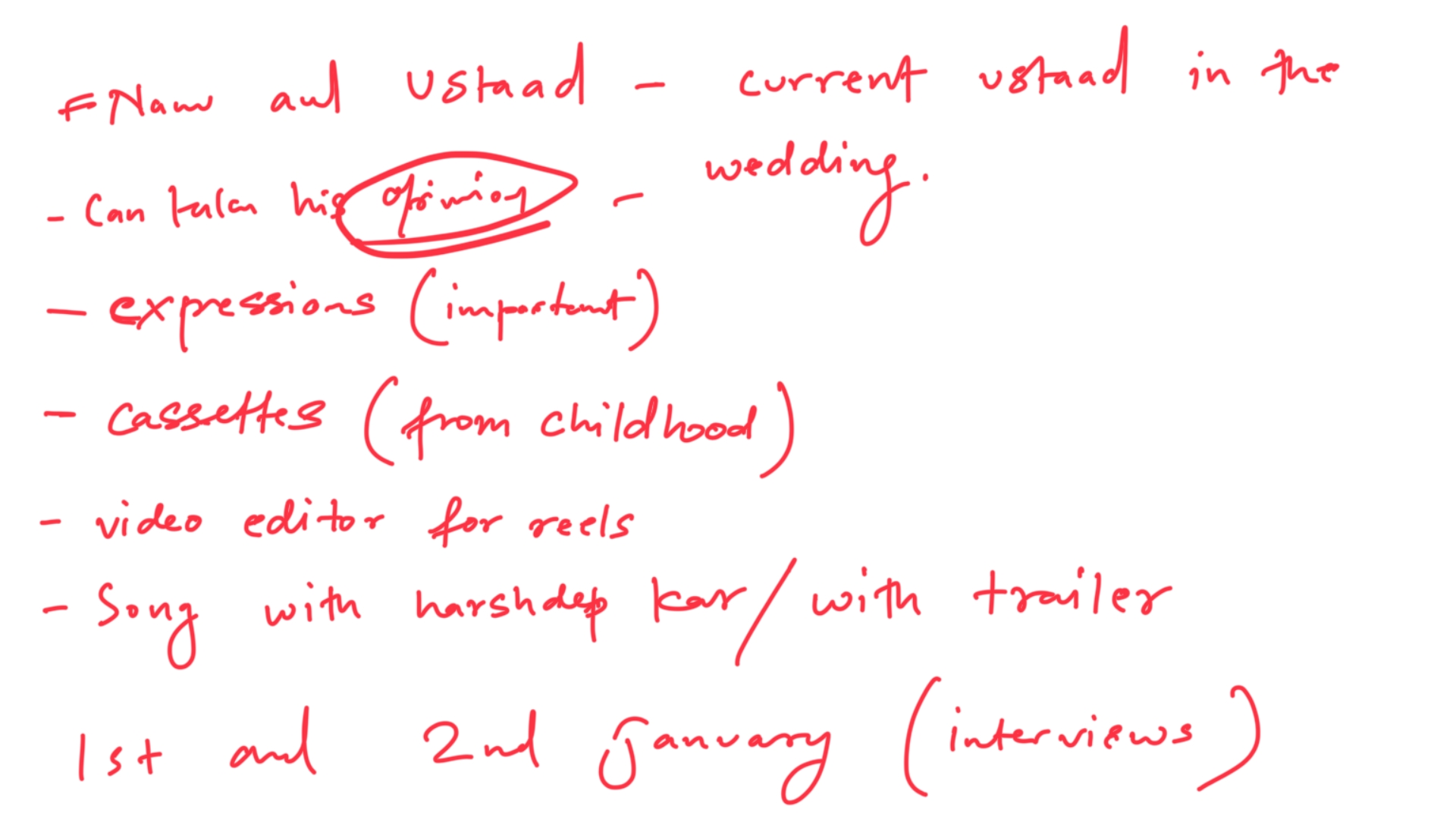 First ideas note for the wedding film