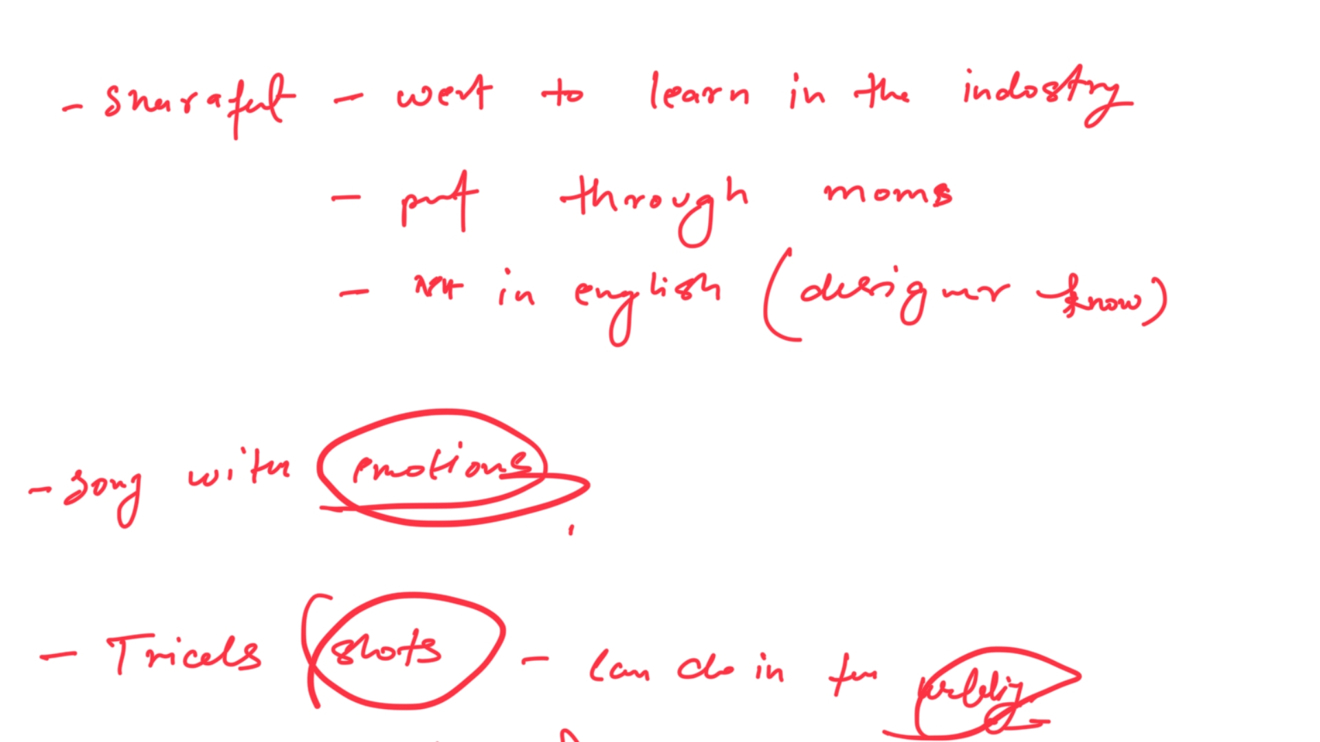 Second ideas note for the wedding film