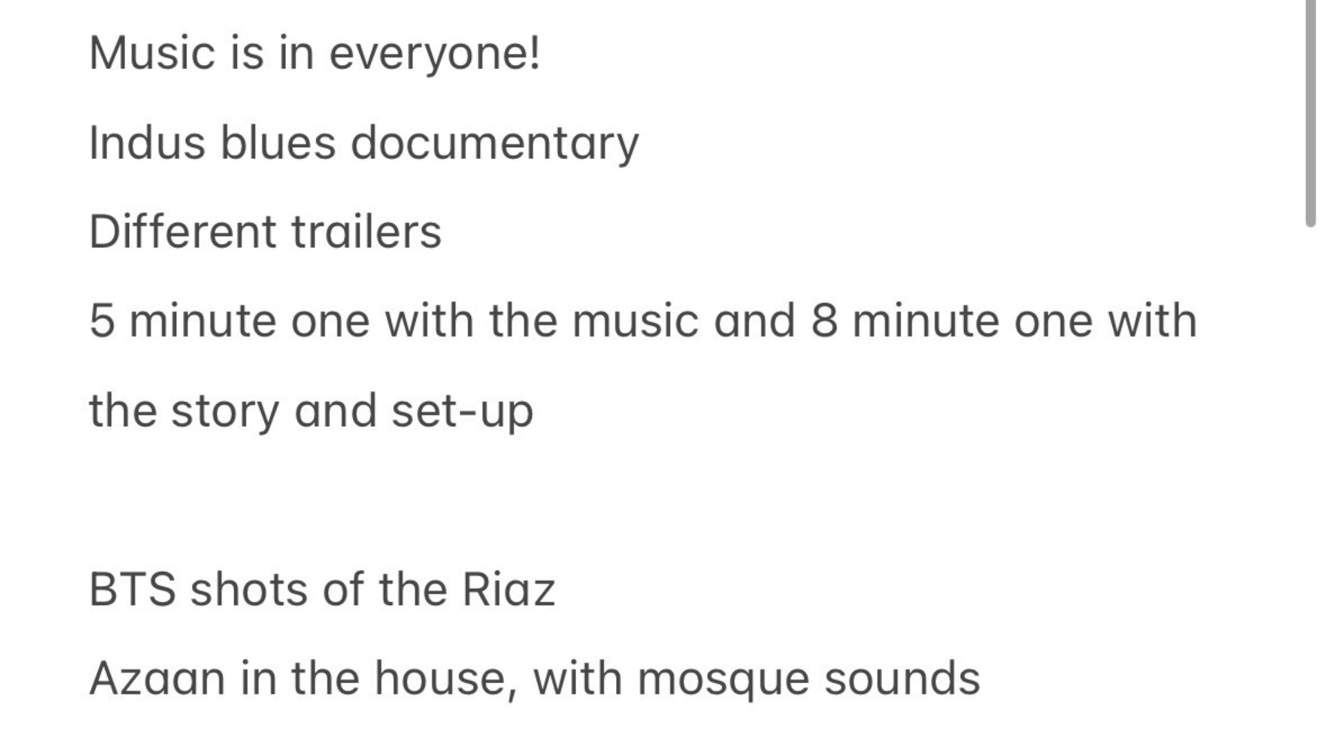 Second initial note for the wedding film concept